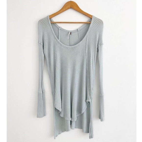 Free People Boho Blue Ventura Thermal Waffle Knit Top Size Xsmall - Picture 1 of 16